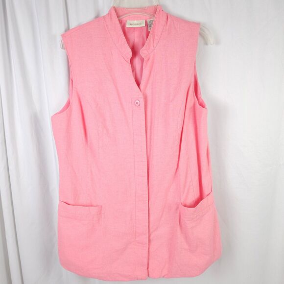 Vintage Mosaic Womens Size 16 Pink Linen Rayon Blend Sleeveless Vest - Picture 1 of 5